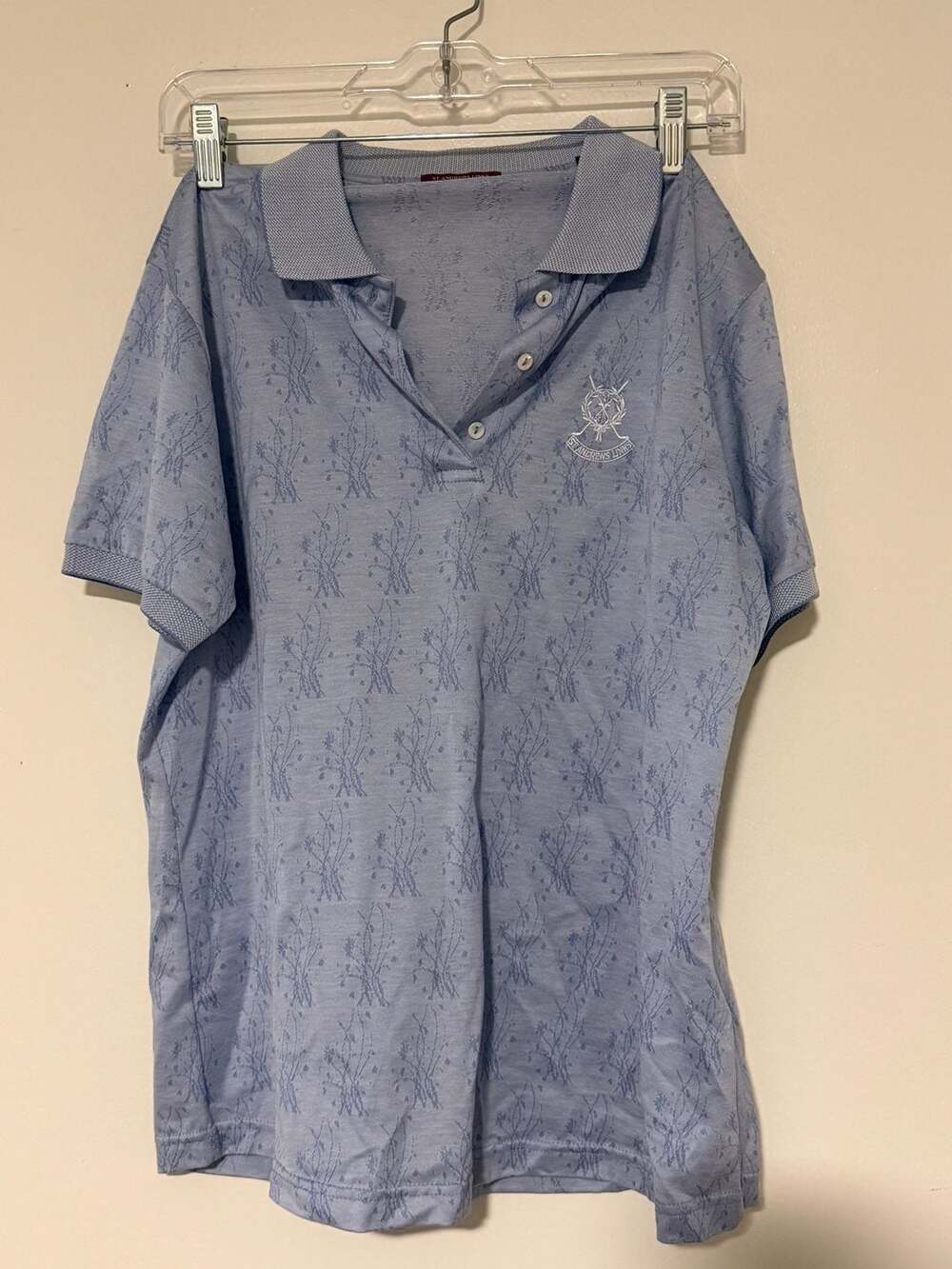 St Andrews Links Collection Blue Floral Filo di Scozia Women’s Polo Shirt Size L